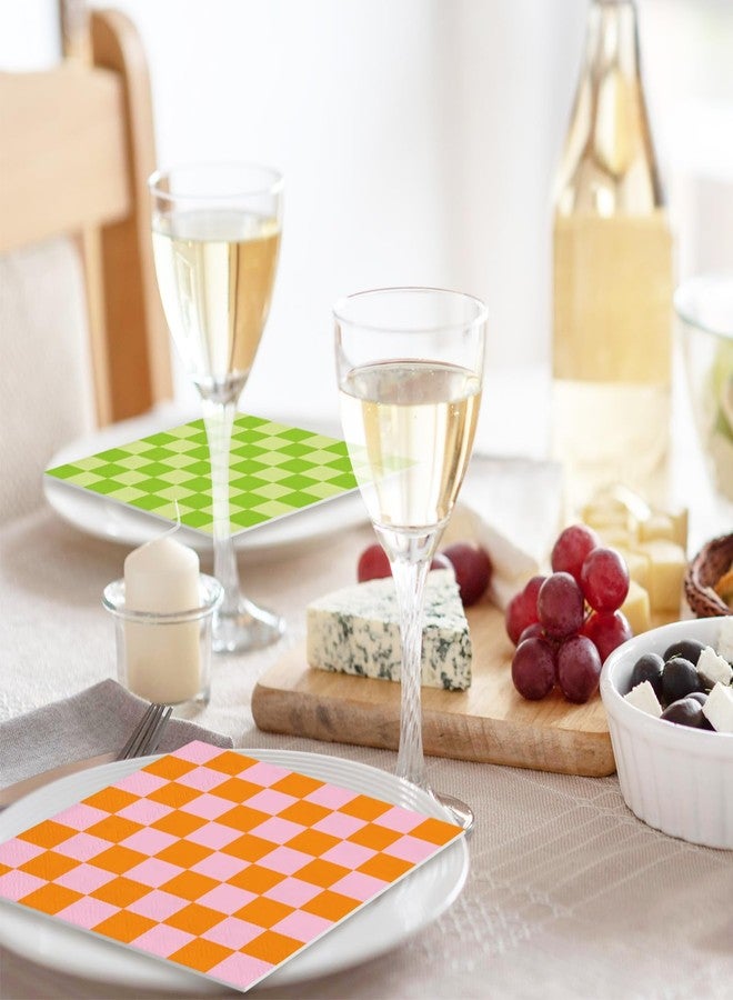 JarThenaAMCS مناديل كوكتيل صيفية من JarThenaAMCS، 100 قطعة، بنقشة مربعات باللونين الوردي والأخضر، مناديل ورقية ملونة للاستخدام مرة واحدة، مثالية لحفلات التخييم الفاخر وأعياد الميلاد وحفلات توديع العزوبية، وتزيين الطاولات. - Image 5